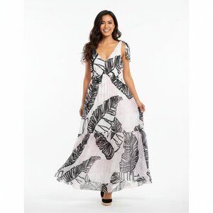 NWT Thakoon Addition Tie Shoulder Long Maxi Dress 2 Pink Black Leaf Print Lined